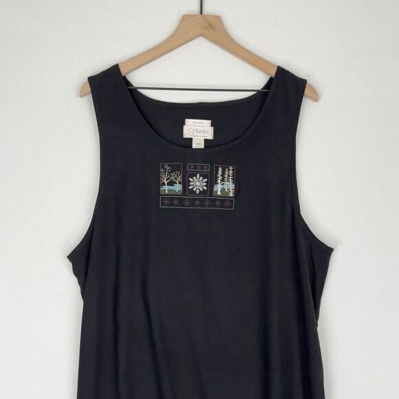 Vtg CJ Banks Dress Womens 18W Plus Black Midi Winter Nature Scene Modest Jumper - Picture 2 of 16